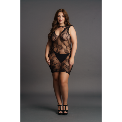 Hoge Hals Kant Mini Jurk - Plus Size - Afbeelding 6