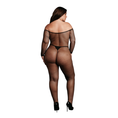 Bodystocking OffShoulder Neck - Fishnet / Open - OSX - Zwart - Afbeelding 4