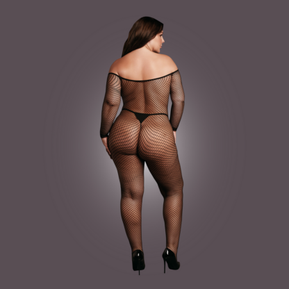 Bodystocking OffShoulder Neck - Fishnet / Open - OSX - Zwart - Afbeelding 6