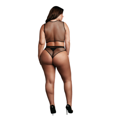 2-delige Crop Top - Pantie en Fishnet Structuur - OSX - Zwart - Afbeelding 4