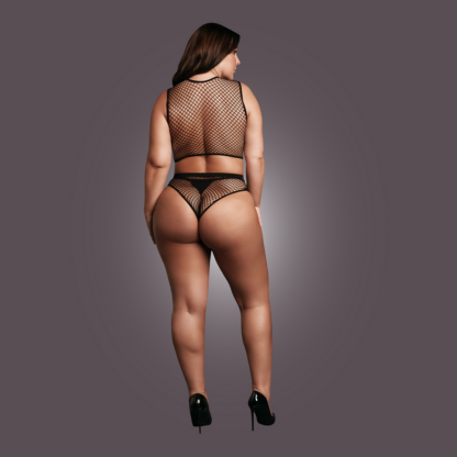2-delige Crop Top - Pantie en Fishnet Structuur - OSX - Zwart - Afbeelding 6