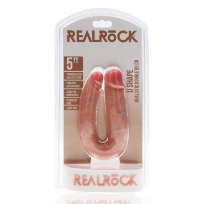 U Vormige Dubbele Dildo 5 / 12,7 cm - Vlees - Afbeelding 2
