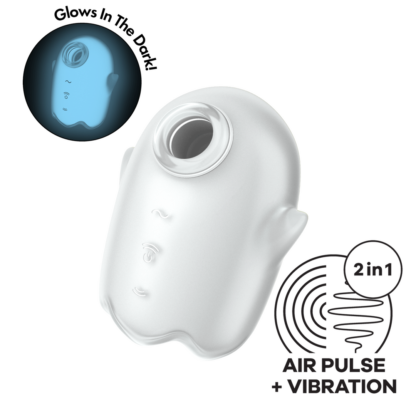 Glowing Ghost - Glow in the Dark - Dubbele Air Pulse Vibrator - Wit - Afbeelding 6