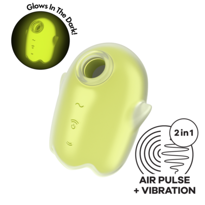 Glowing Ghost - Glow in the Dark - Dubbele Air Pulse Vibrator - Geel - Afbeelding 6