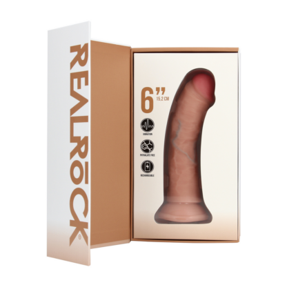 Vibrerende Regelmatige Gebogen Dildo - 6 / 15,5 cm - Vlees - Afbeelding 4