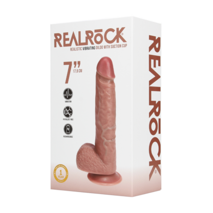 Vibrerende Reguliere Rechte Penis met Ballen - 7 / 18 cm - Tan - Afbeelding 2