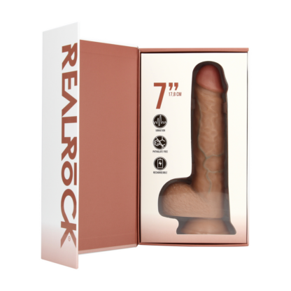 Vibrerende Reguliere Rechte Penis met Ballen - 7 / 18 cm - Tan - Afbeelding 4