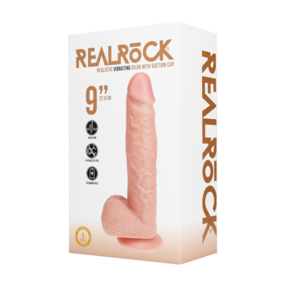 Vibrerende Reguliere Rechte Penis met Ballen - 9 / 23 cm - Vlees - Afbeelding 2