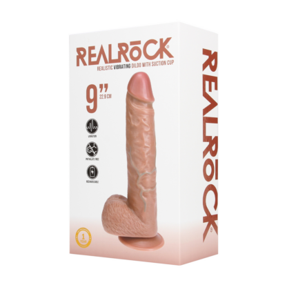 Vibrating Regular Straight Cock with Balls - 9 / 23 cm - Tan - Afbeelding 2