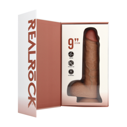 Vibrating Regular Straight Cock with Balls - 9 / 23 cm - Tan - Afbeelding 4