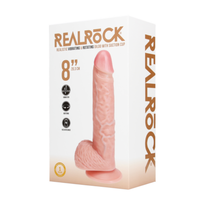 Vibrerende en Draaiende Rechte Cock met Ballen - 8 / 20,5 cm - Vlees - Afbeelding 2
