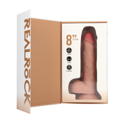 Vibrerende en Draaiende Rechte Cock met Ballen - 8 / 20,5 cm - Vlees - Afbeelding 4