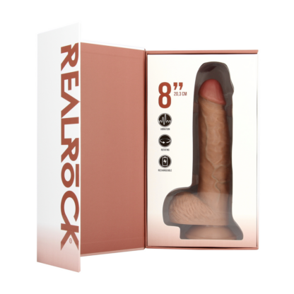 Vibrerende en Draaiende Rechte Cock met Ballen - 8 / 20,5 cm - Tan - Afbeelding 4