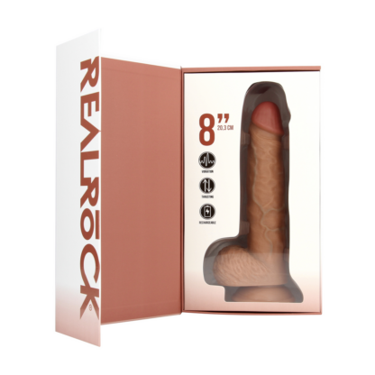 Vibrerende en Duwende Rechte Penis met Ballen - 8 / 20,5 cm - Tan - Afbeelding 4