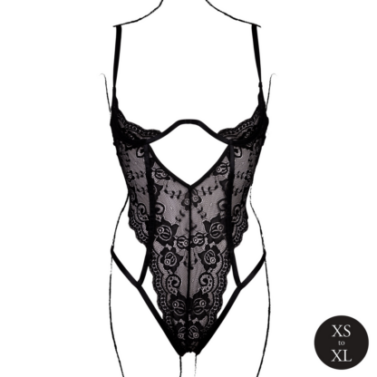 Body met open cups van kant, beugel en verstelbare schuivers - Zwart - Afbeelding 5