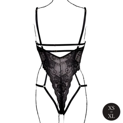 Body met open cups van kant, beugel en verstelbare schuivers - Zwart - Afbeelding 6