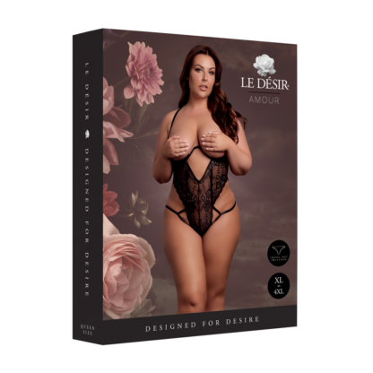Body met open cups van kant, beugel en verstelbare schuivers - Zwart - Afbeelding 2