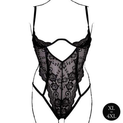 Body met open cups van kant, beugel en verstelbare schuivers - Zwart - Afbeelding 5