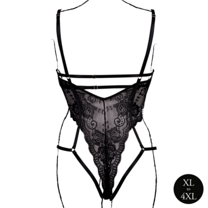 Body met open cups van kant, beugel en verstelbare schuivers - Zwart - Afbeelding 6