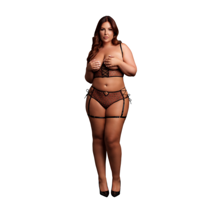 Twee delige set met onderwired open-cup bh en panty met gespen - Plus Size - Zwart - Afbeelding 5