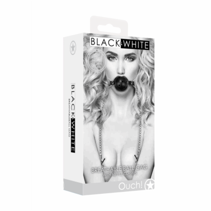 Ademend Ball Gag met Tepelklemmen - Afbeelding 2