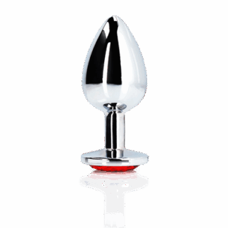 Ronde Edelsteen Butt Plug - Medium - Zilver/Ruby Rood