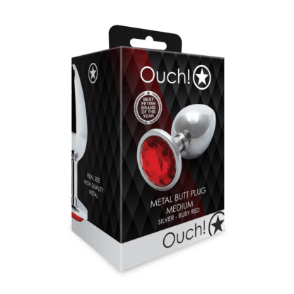Ronde Edelsteen Butt Plug - Medium - Zilver/Ruby Rood - Afbeelding 2