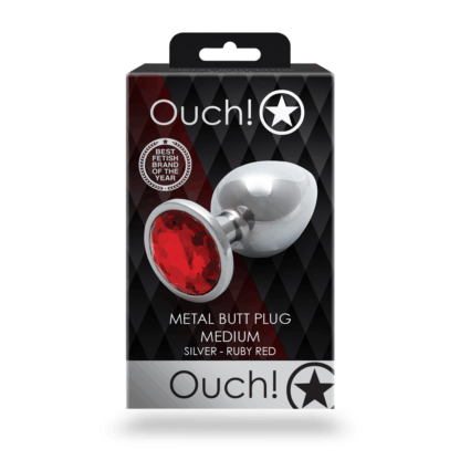 Ronde Edelsteen Butt Plug - Medium - Zilver/Ruby Rood - Afbeelding 3