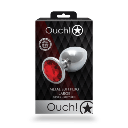 Ronde Gem Butt Plug - Groot - Zilver/Ruby Rood - Afbeelding 3