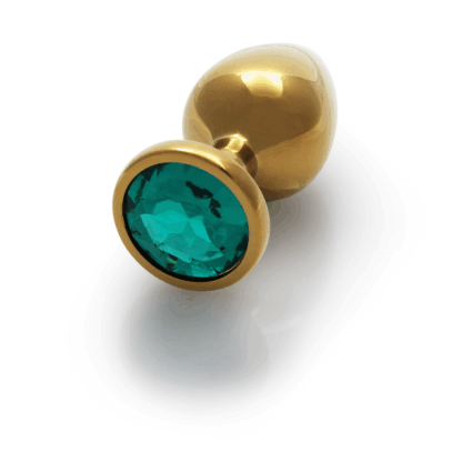 Ronde Gem Buttplug - Medium - Goud/Emerald Groen - Afbeelding 6