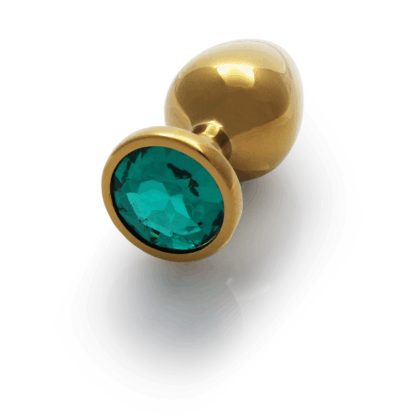 Ronde Gem Buttplug - Groot - Goud/Emerald Groen - Afbeelding 6