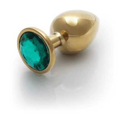 Ronde Gem Buttplug - Groot - Goud/Emerald Groen - Afbeelding 7