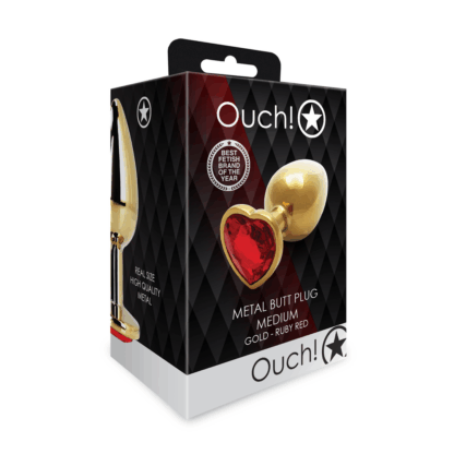 Hartje Gem Buttplug - Medium - Goud/Ruby Rood - Afbeelding 2