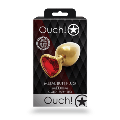 Hartje Gem Buttplug - Medium - Goud/Ruby Rood - Afbeelding 3