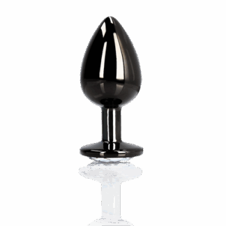 Ronde Edelsteen Butt Plug - Groot - Gunmetal/Diamant