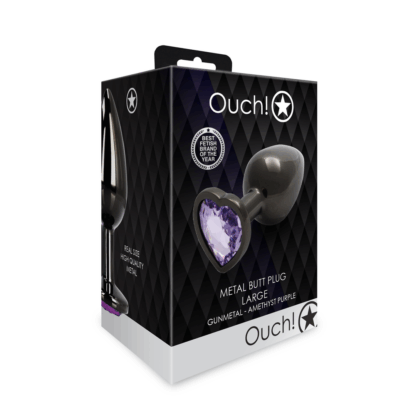 Heart Gem Butt Plug - Large - Gunmetal/Amethyst Paars - Afbeelding 2