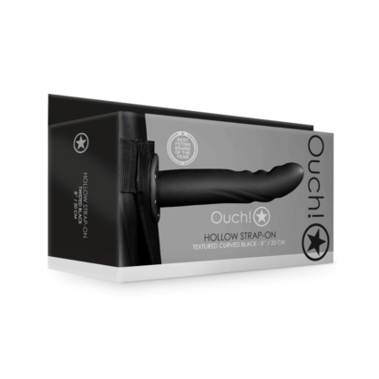 Getextureerde Gebogen Holle Strap-On - 8 / 20 cm - Zwart - Afbeelding 2