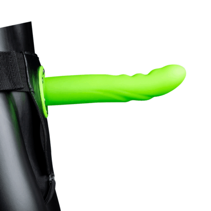 Glow in the Dark Textured Curved Hollow Strap-On - 8 / 20 cm - Neon Groen - Afbeelding 4