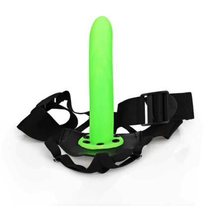 Glow in the Dark Textured Curved Hollow Strap-On - 8 / 20 cm - Neon Groen - Afbeelding 6