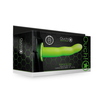 Glow in the Dark Curved Hollow Strap-On - 8 / 20 cm - Neon Groen - Afbeelding 2