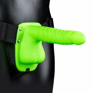 Glow in the Dark Ribbed Hollow Strap-On met Ballen - 8 / 21 cm - Neon Groen