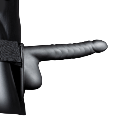 Geribbelde Hollow Strap-On met Ballen - 8 / 21 cm - Gunmetal - Afbeelding 4