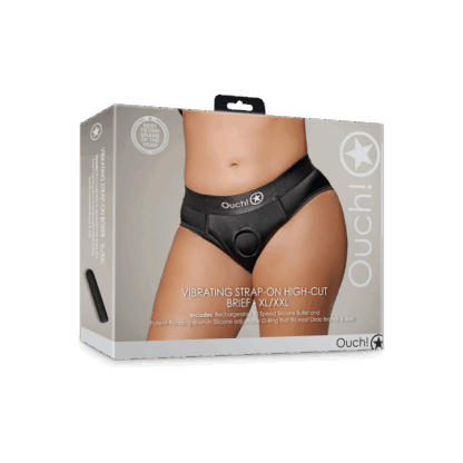Vibrerende Strap-on Hoge Cut Slip - XL/XXL - Zwart - Afbeelding 2
