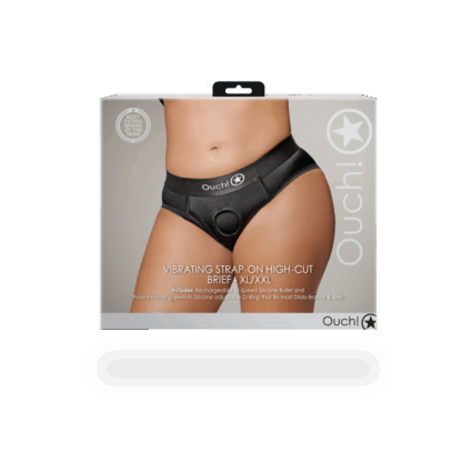 Vibrerende Strap-on Hoge Cut Slip - XL/XXL - Zwart - Afbeelding 3