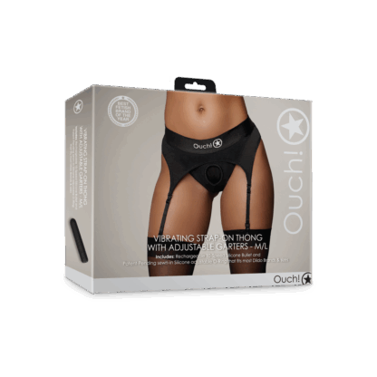 Vibrerende Strap-on Thong met Verstelbare Garter - M/L - Zwart - Afbeelding 2