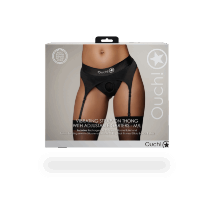 Vibrerende Strap-on Thong met Verstelbare Garter - M/L - Zwart - Afbeelding 3