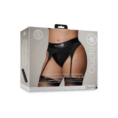 Vibrerende Strap-on Thong met Verstelbare Garters - XL/XXL - Zwart - Afbeelding 2