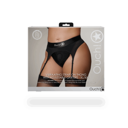 Vibrerende Strap-on Thong met Verstelbare Garters - XL/XXL - Zwart - Afbeelding 3