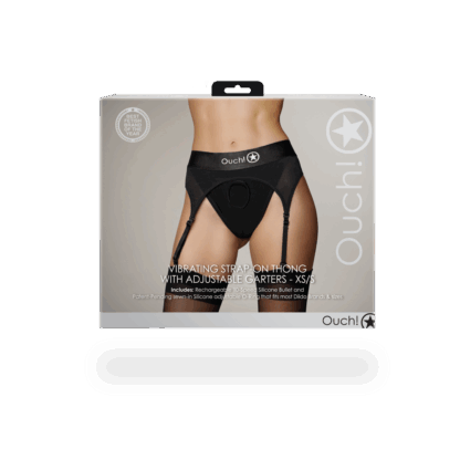 Vibrerende Strap-on Thong met Verstelbare Garters - XS/S - Zwart - Afbeelding 3
