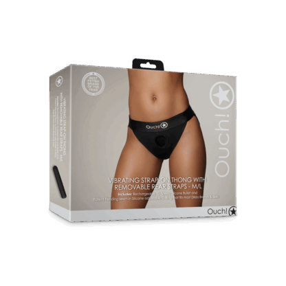 Vibrerende Strap-on Thong met Verwijderbare Butt Straps - M/L - Zwart - Afbeelding 2